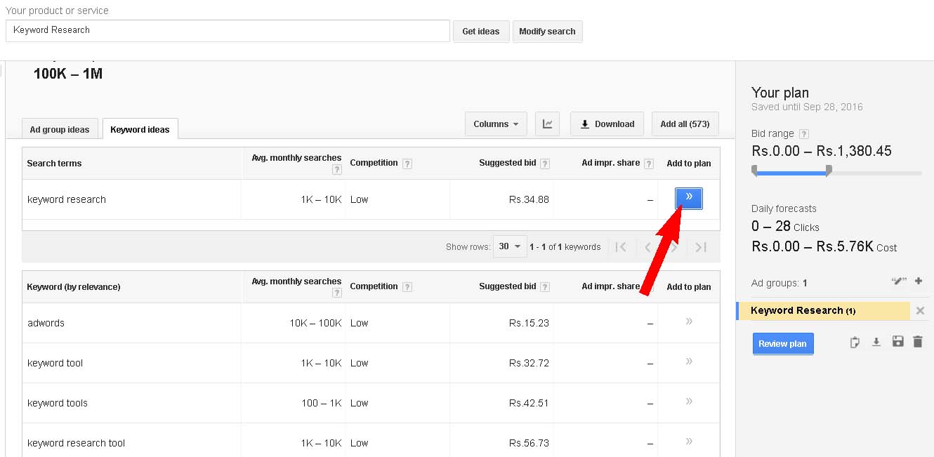 Google Keyword Planner Tool