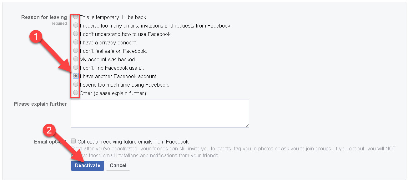Facebook Account Deactivate