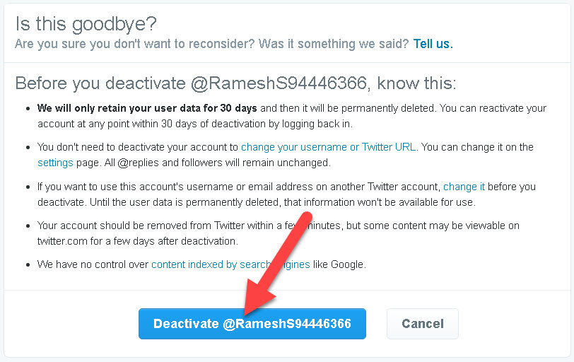 Twitter Account Deactivate