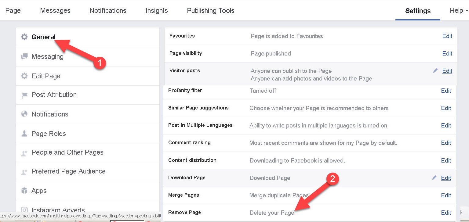 Facebook Page delete